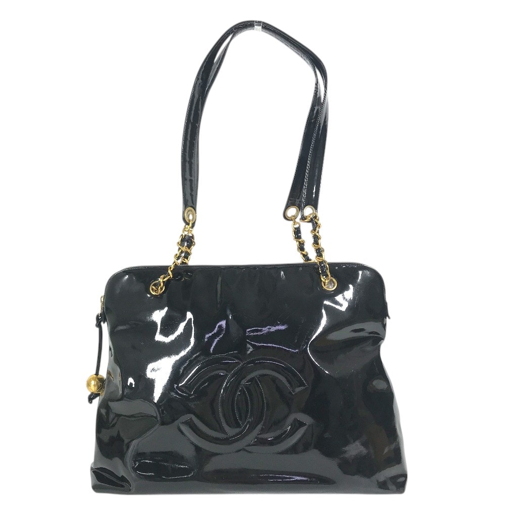 シャネル CHANEL ロゴ CC ココマーク ヴィンテージ カバン 肩掛け エナメル パテントレザー レザー ゴールド金具 ショルダーバッグ エナメル ブラック