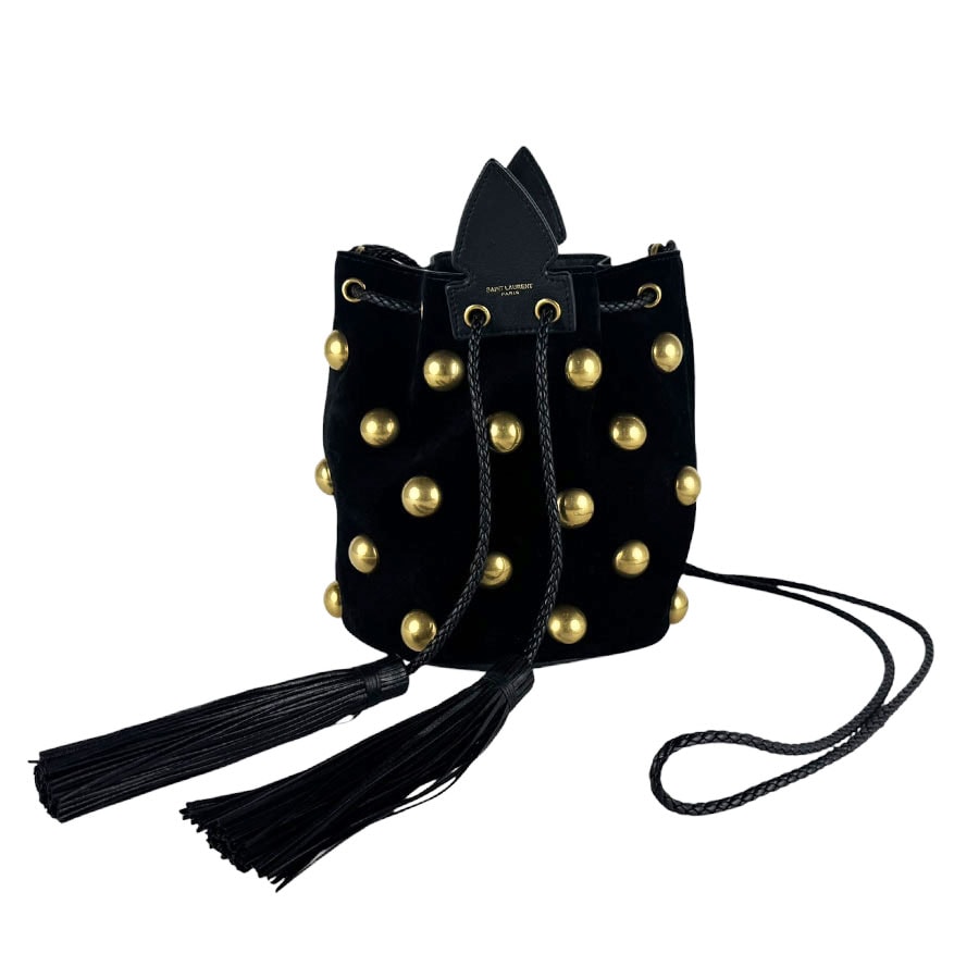 サンローラン SAINT LAURENT ショルダーバッグ スエード/メタル ブラック/ゴールド レディース 469387【中古】 z10428