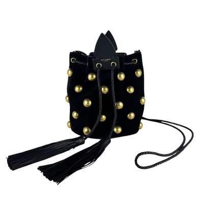 サンローラン SAINT LAURENT ショルダーバッグ スエード/メタル ブラック/ゴールド レディース 469387【中古】 z10428