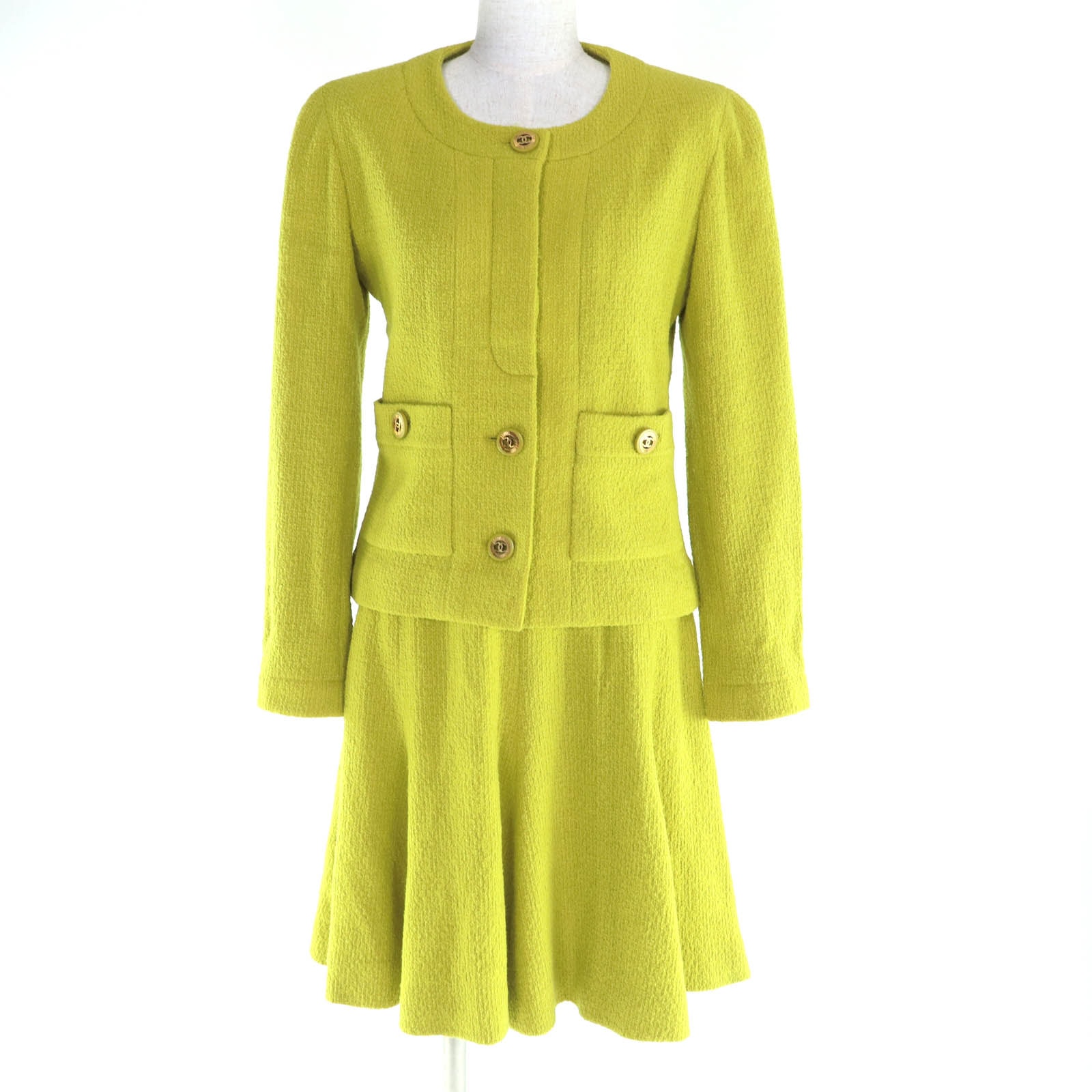 良品 シャネル スーツ ライトグリーン レディース 36