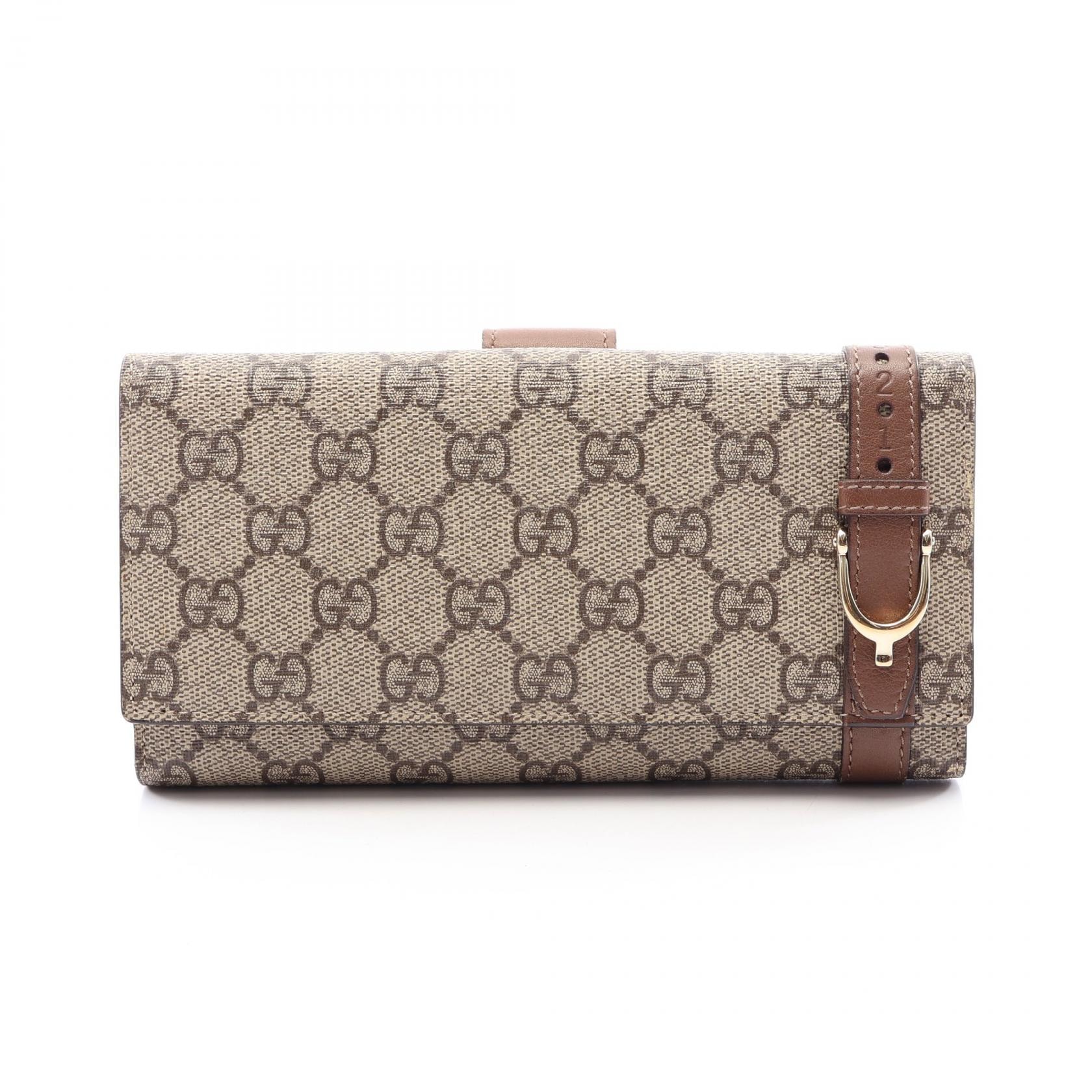 グッチ GUCCI GGスプリーム 二つ折り長財布 財布 レザー PVC レディース ベージュ系 / ブラウン系 309754 【中古】