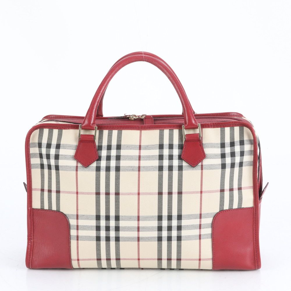 ■極美品 バーバリー ノバ チェックトート バッグ レザー×キャンバス