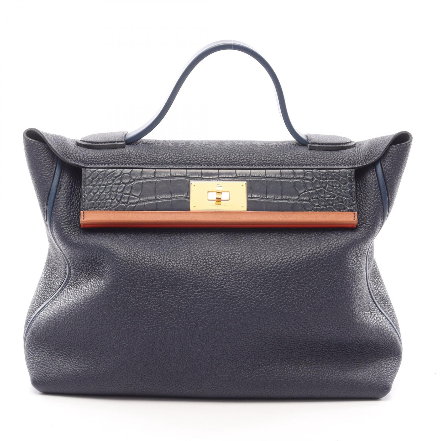 エルメス HERMES 24/24 ヴァンキャトルヴァンキャトル35 タッチ ブルーニュイ ハンドバッグ バッグ トゴ / アリゲーター / ヴォースイフト トゴ Y刻印(2020年製造) レディース ネイビー系 / ブラウン系 / レッド系