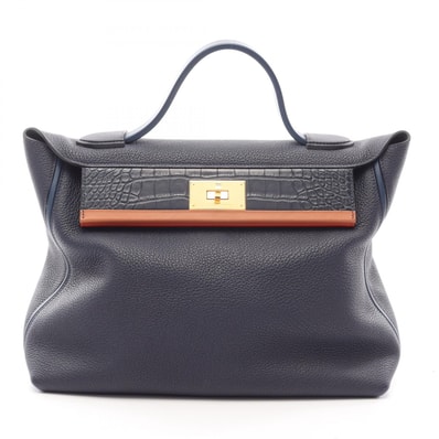 エルメス HERMES 24/24 ヴァンキャトルヴァンキャトル35 タッチ ブルーニュイ ハンドバッグ バッグ トゴ / アリゲーター / ヴォースイフト トゴ Y刻印(2020年製造) レディース ネイビー系 / ブラウン系 / レッド系
