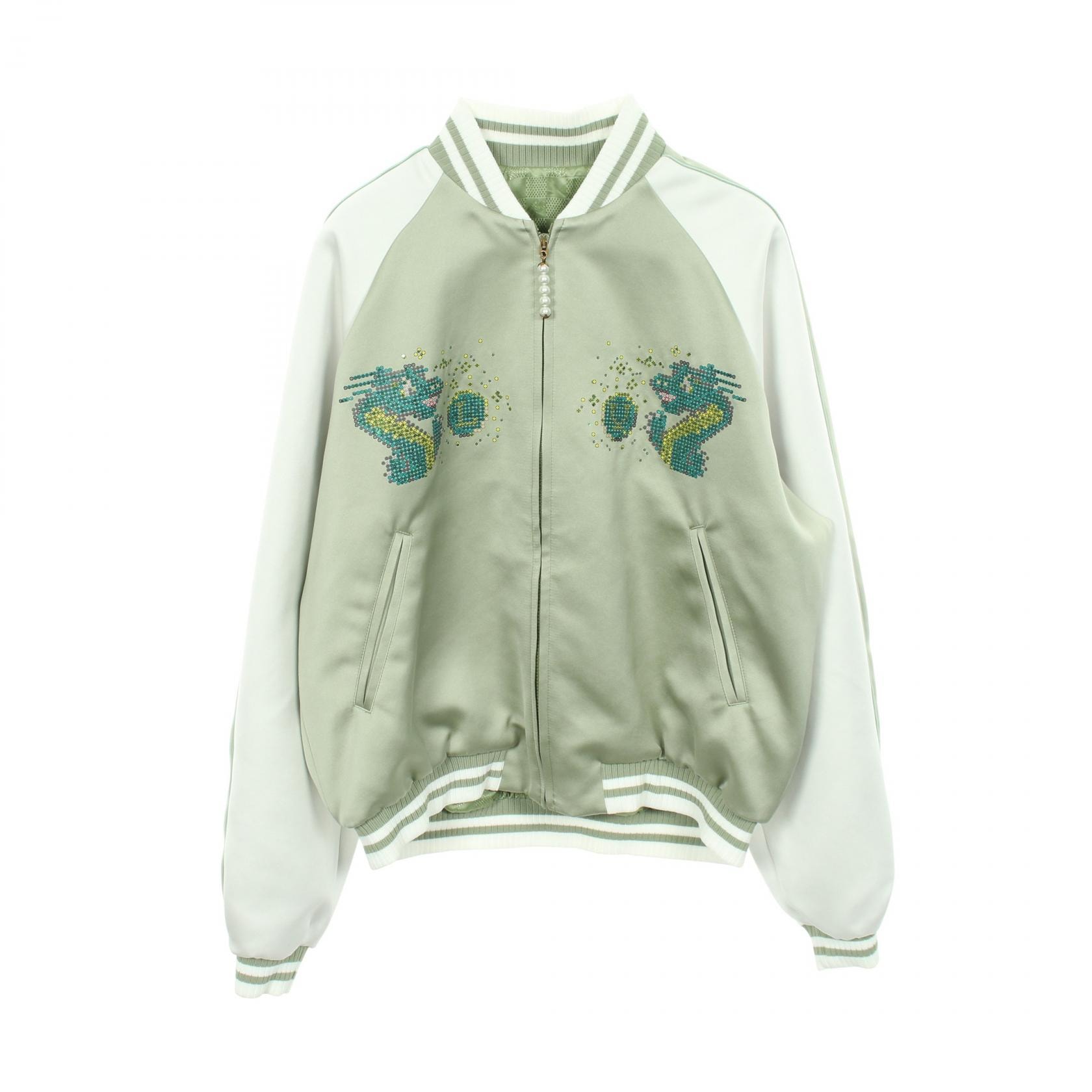 ルイ・ヴィトン LOUIS VUITTON ドラゴン エンブロイダード スーベニアジャケット スカジャン 衣料品 アウター ポリエステル メンズ グリーン系 / ホワイト系 【中古】