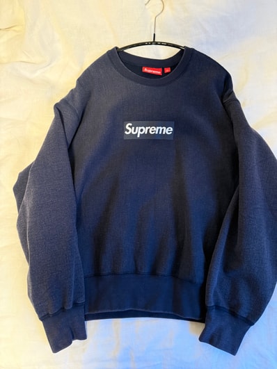 Supreme Washed Box Logo Crewneck "Navy"