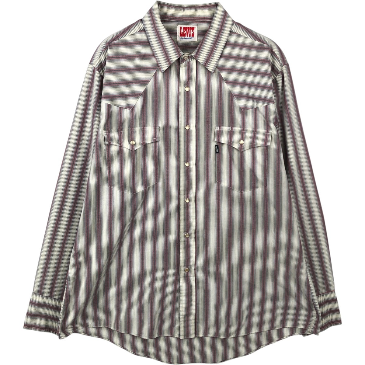 古着 80年代 リーバイス Levi's 64645-9928 ボーダー柄 長袖 ウエスタンシャツ メンズXL相当/eaa650804