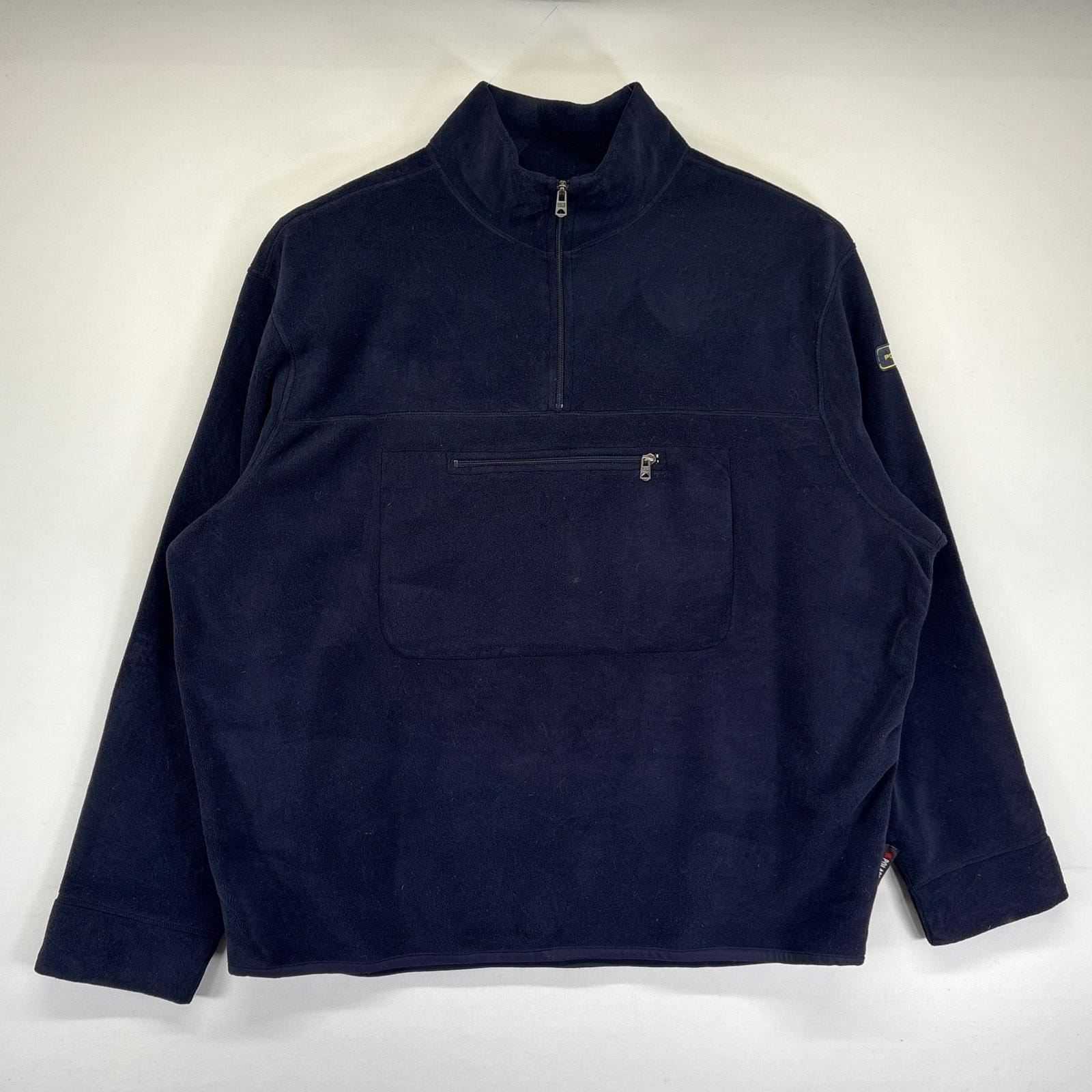 古着 ポロスポーツ POLO SPORTS フリースジャケット 大きいサイズ ハーフジップ プルオーバー ワンポイントロゴ 2XL  ネイビー メンズ