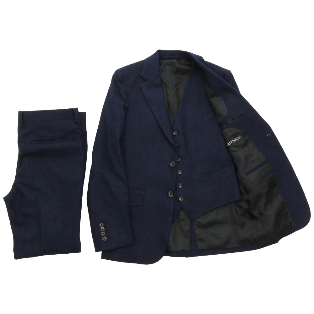 WACKO MARIA ワコマリア Ermenegildo Zegna エルメネジルドゼニア製カシミヤ混ウール 3ピース スーツ ジャケット ベスト パンツ セットアップ ネイビー系 Sサイズ【中古】