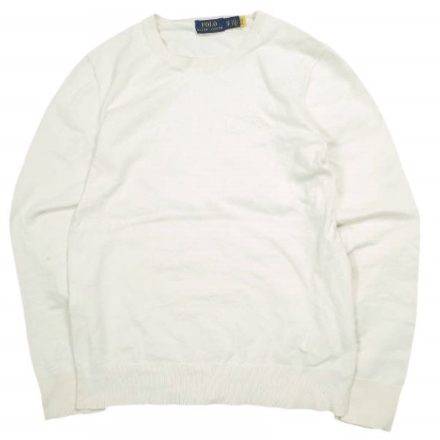 POLO RALPH LAUREN ポロ・ラルフローレン ポニー刺繍 ハイゲージコットンクルーネックニット XS IVORY セーター トップス g23831