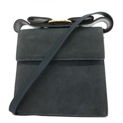 【6dc3990】サルヴァトーレフェラガモ ショルダーバッグ ヴァラ スウェード ネイビー ゴールド金具 2wayバッグ【中古】レディース