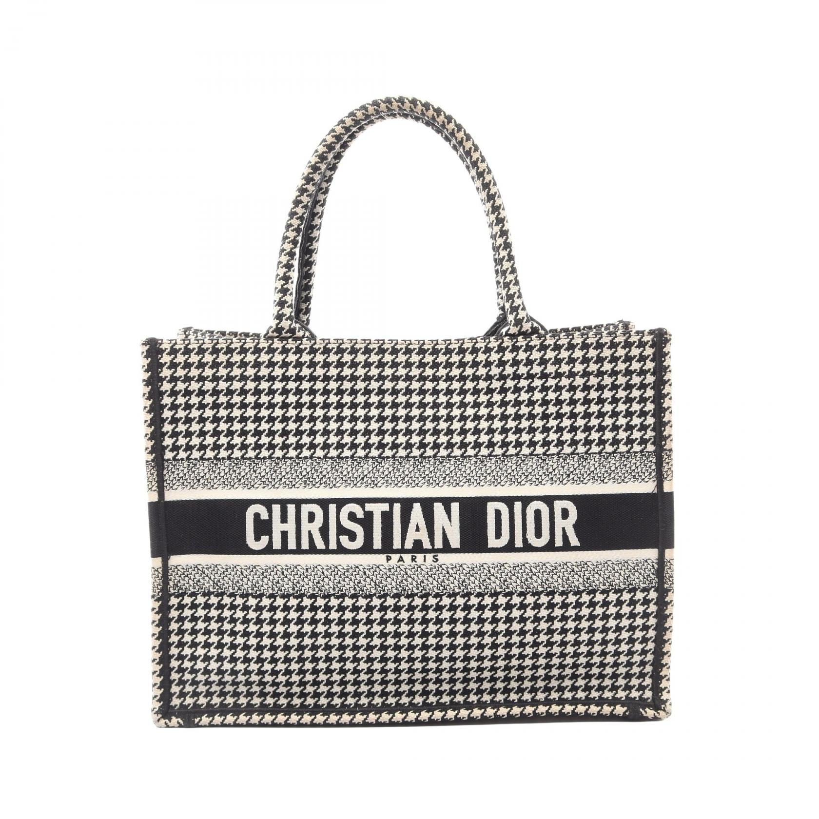 ディオール Dior BOOK TOTE ブックトート ミディアム 千鳥格子 トートバッグ バッグ キャンバス レディース ブラック系 / アイボリー系 【中古】