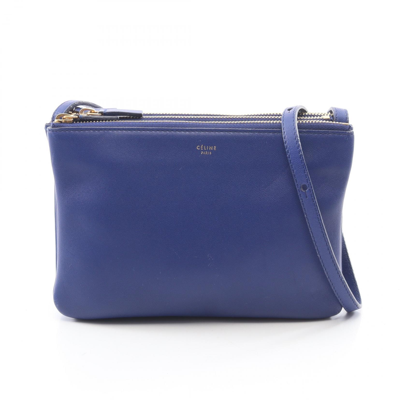 セリーヌ CELINE TRIO SMALL トリオ スモール ショルダーバッグ バッグ レザー レディース ブルー系 165113 【中古】