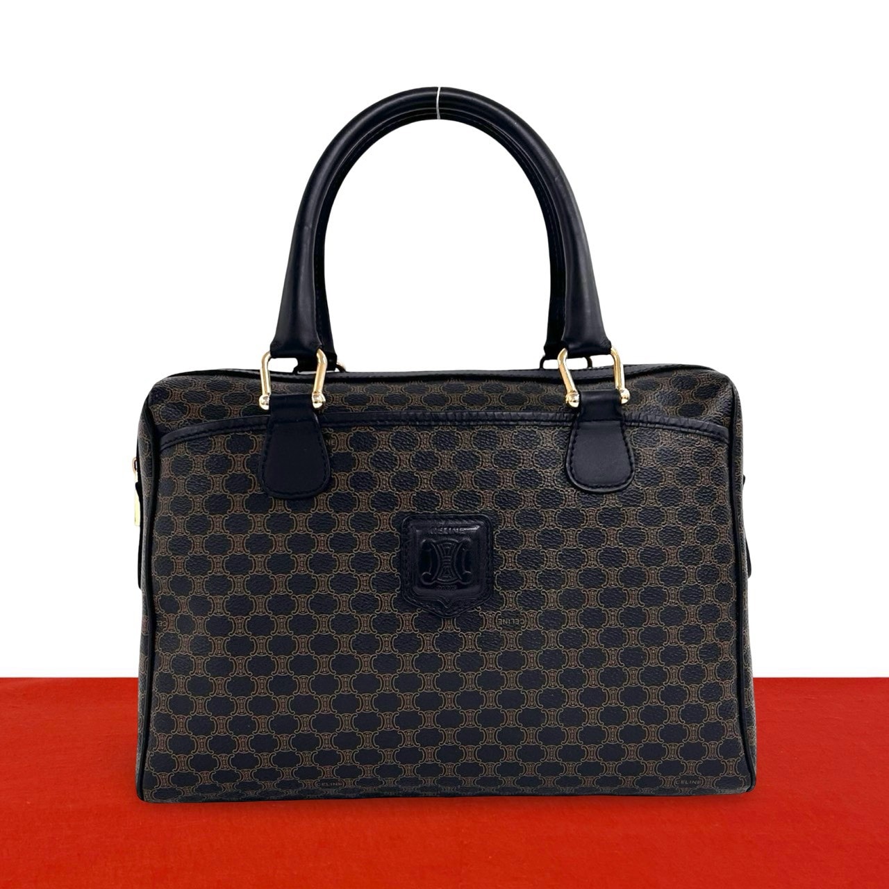 CELINE セリーヌ マカダム ブラゾン 柄 レザー PVC ハンドバッグ ブラック
 36719
