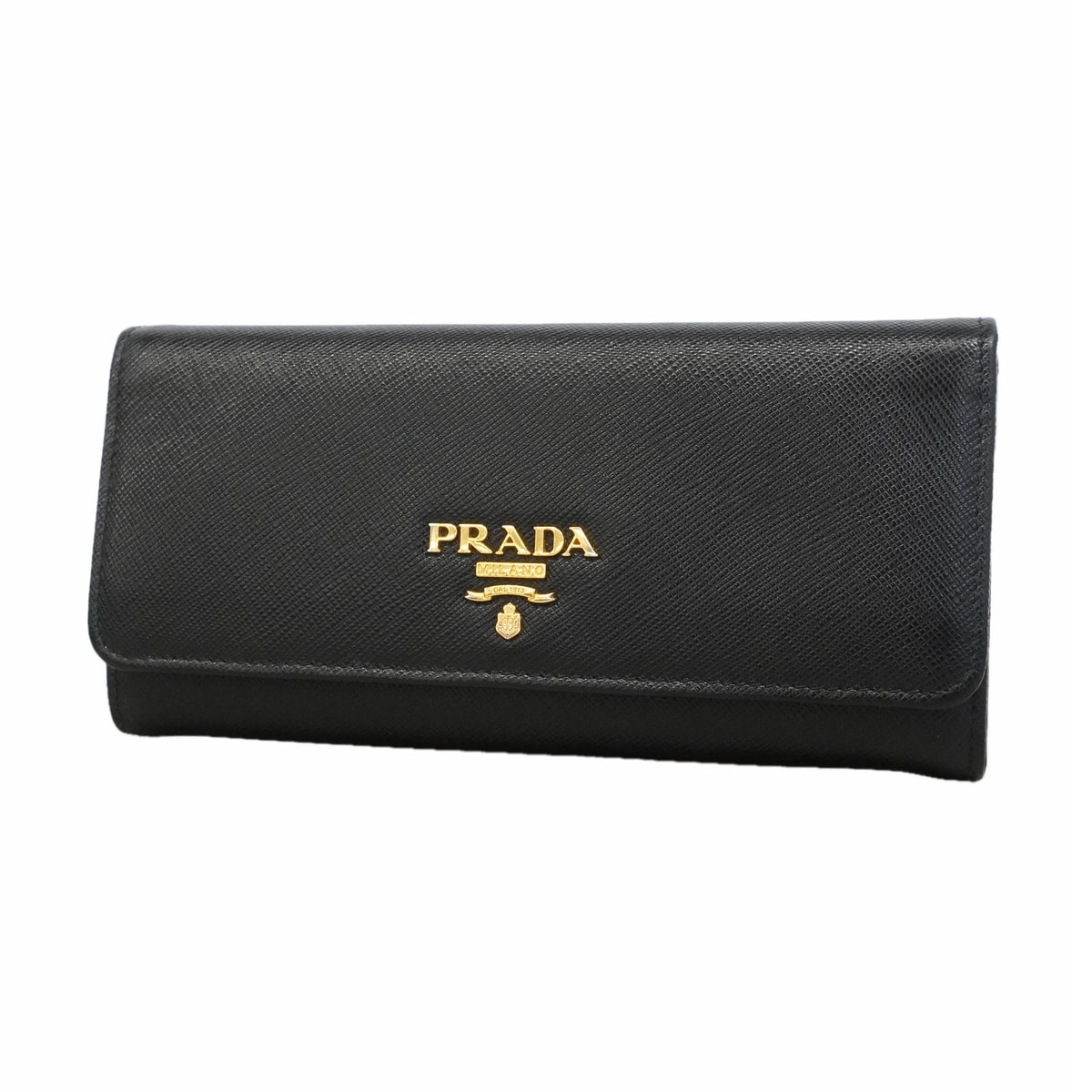 【6he4716-k】プラダ 長財布 サフィアーノ レザー ブラック ゴールド金具【中古】レディース