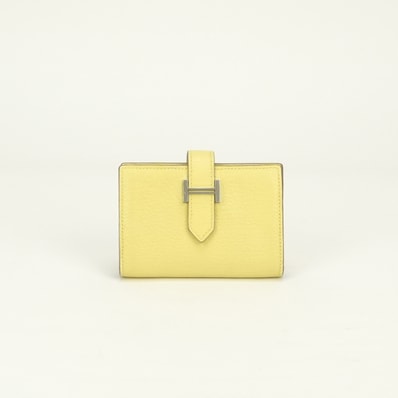エルメス HERMES ベアンミニ カードケース カード入れ パスケース シェブルミゾル リモンチェッロ Limoncello イエロー Yellow 黄 シルバー金具 コインケース 小銭入れ