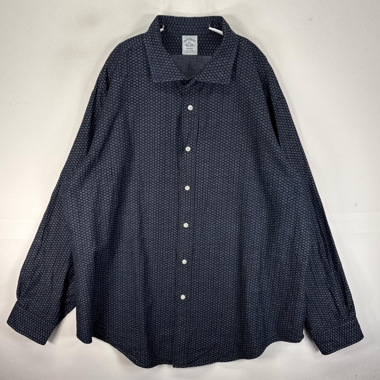 古着 ブルックスブラザーズ Brooks Brothers 長袖シャツ カラーステイ 2XL  ネイビー系 総柄 メンズ