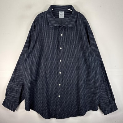 古着 ブルックスブラザーズ Brooks Brothers 長袖シャツ カラーステイ 2XL ネイビー系 総柄 メンズ