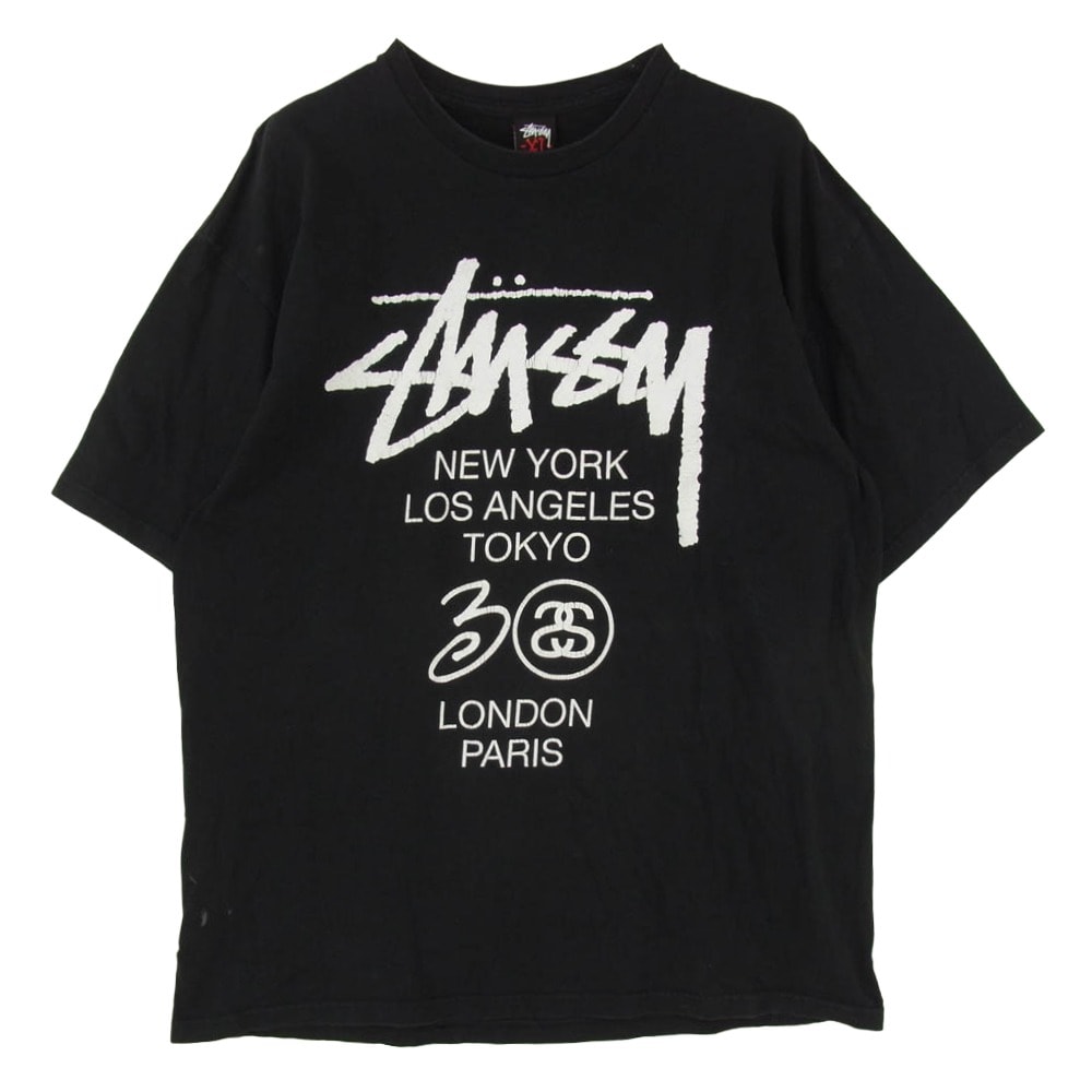 STUSSY ステューシー world tour tee ワールド ツアー 丸首 クルーネック 半袖 Tシャツ カットソー ブラック系 XL【中古】