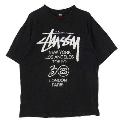 STUSSY ステューシー world tour tee ワールド ツアー 丸首 クルーネック 半袖 Tシャツ カットソー ブラック系 XL【中古】