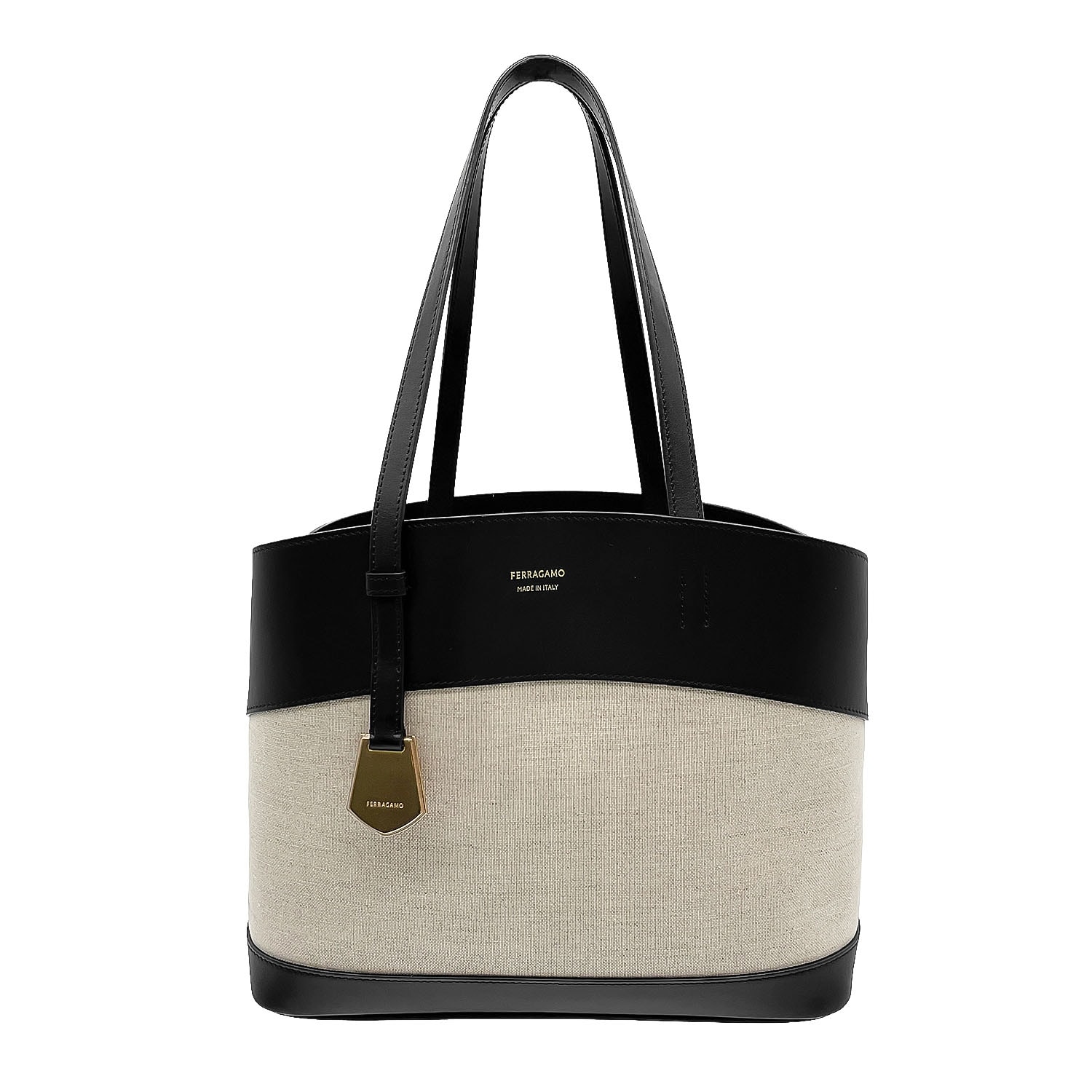 Salvatore Ferragamo サルヴァトーレフェラガモ チャーミングトート 24SS トートバッグ
 ポーチ付き レザー リネン ブラック レディース
 【中古】