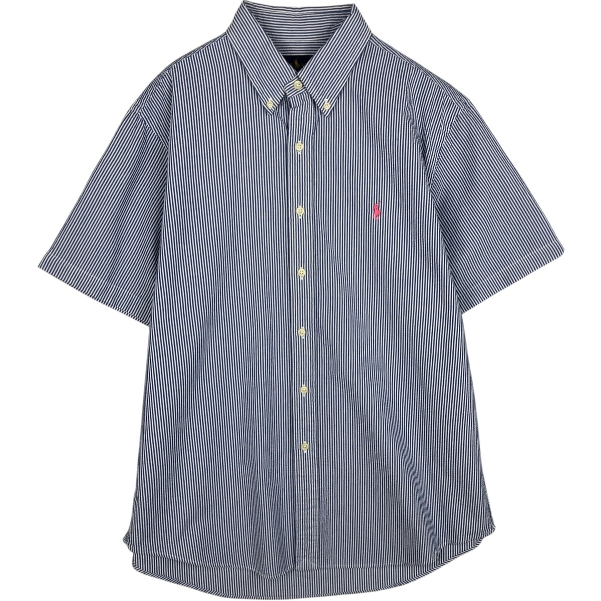 古着 ラルフローレン Ralph Lauren シアサッカー 半袖 ボタンダウン ストライプシャツ メンズL相当/eaa633158