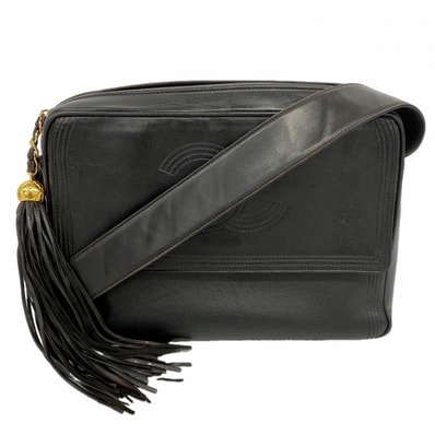 【6dc3663-k】シャネル ショルダーバッグ フリンジショルダー ラムスキン ブラック ゴールド金具【中古】レディース