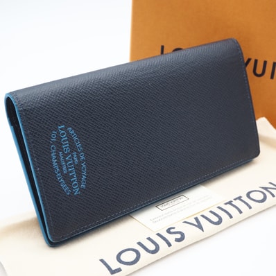 極美品 LOUIS VUITTON ルイ・ヴィトン タイガ ポルトフォイユ ブラザNM M30387 長財布 ネイビー ブルー カーフレザー メンズ
