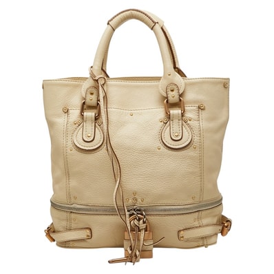 クロエ パディントン トートバッグ ハンドバッグ アイボリー ベージュ レザー レディース Chloe 中古