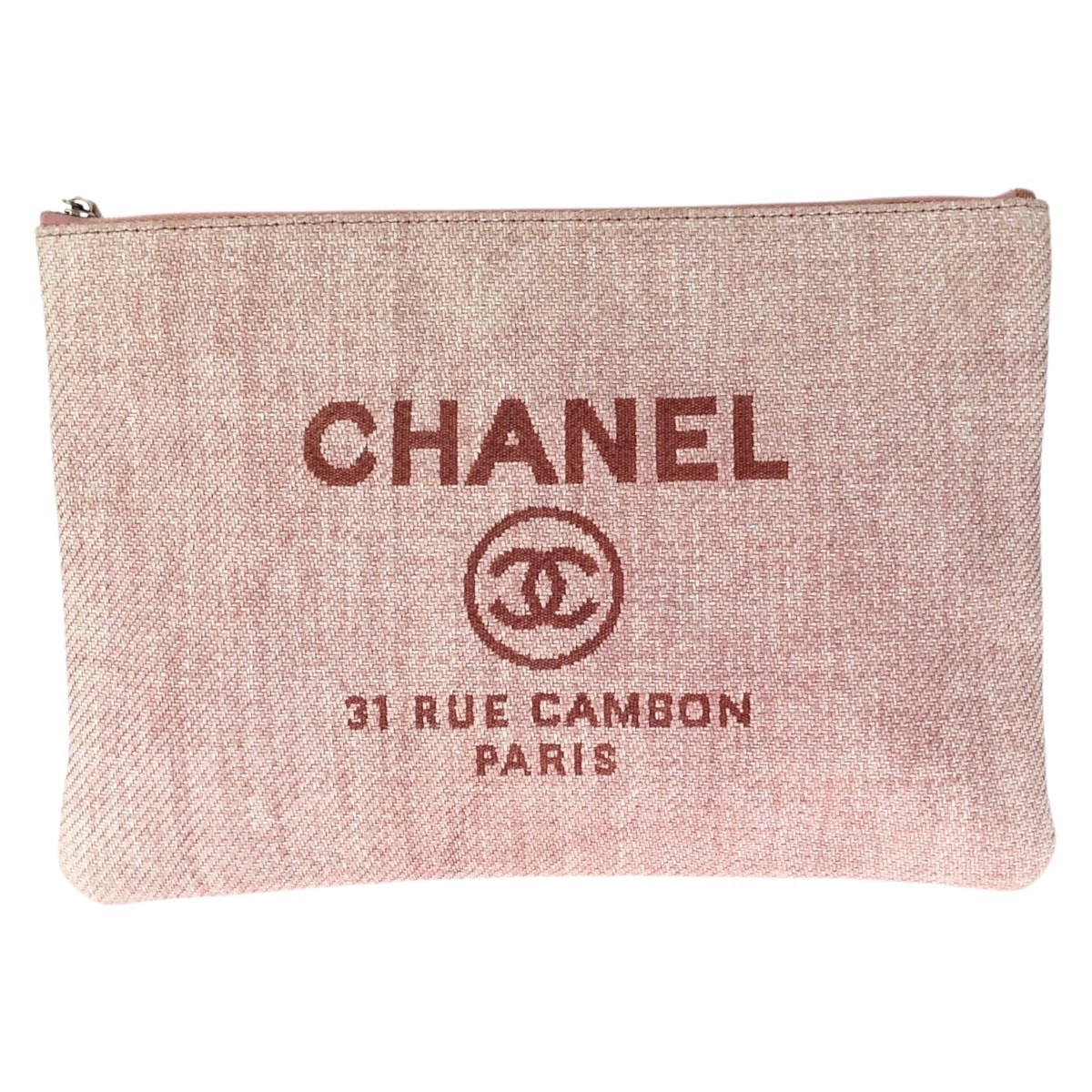 美品 CHANEL シャネル ドーヴィル ココマーク ピンク シルバー金具 キャンバス クラッチバック ポーチ 601995 【中古】