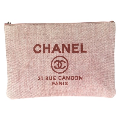 美品 CHANEL シャネル ドーヴィル ココマーク ピンク シルバー金具 キャンバス クラッチバック ポーチ 601995 【中古】