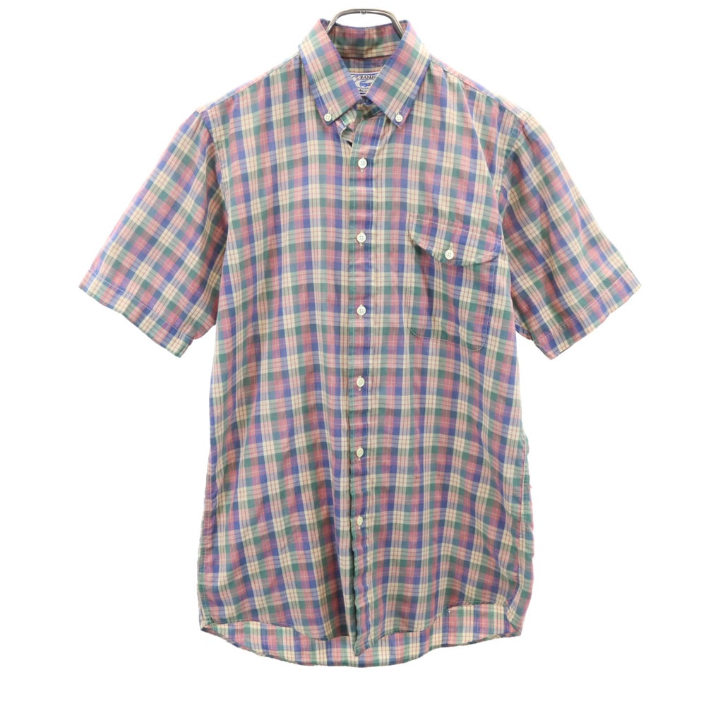 IZOD LACOSTE アイゾッドラコステ 70s 80s 糸巻きタグ ヴィンテージ チェック柄 半袖 ボタンダウンシャツ S ベージュ 他