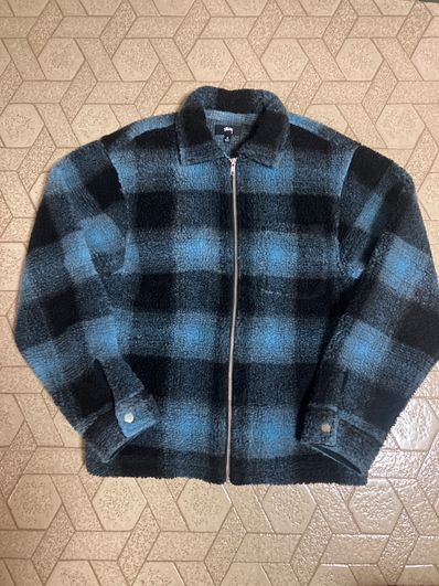Stussy Shadow Plaid Sherpa Zip Shirt "Blue" 1110224