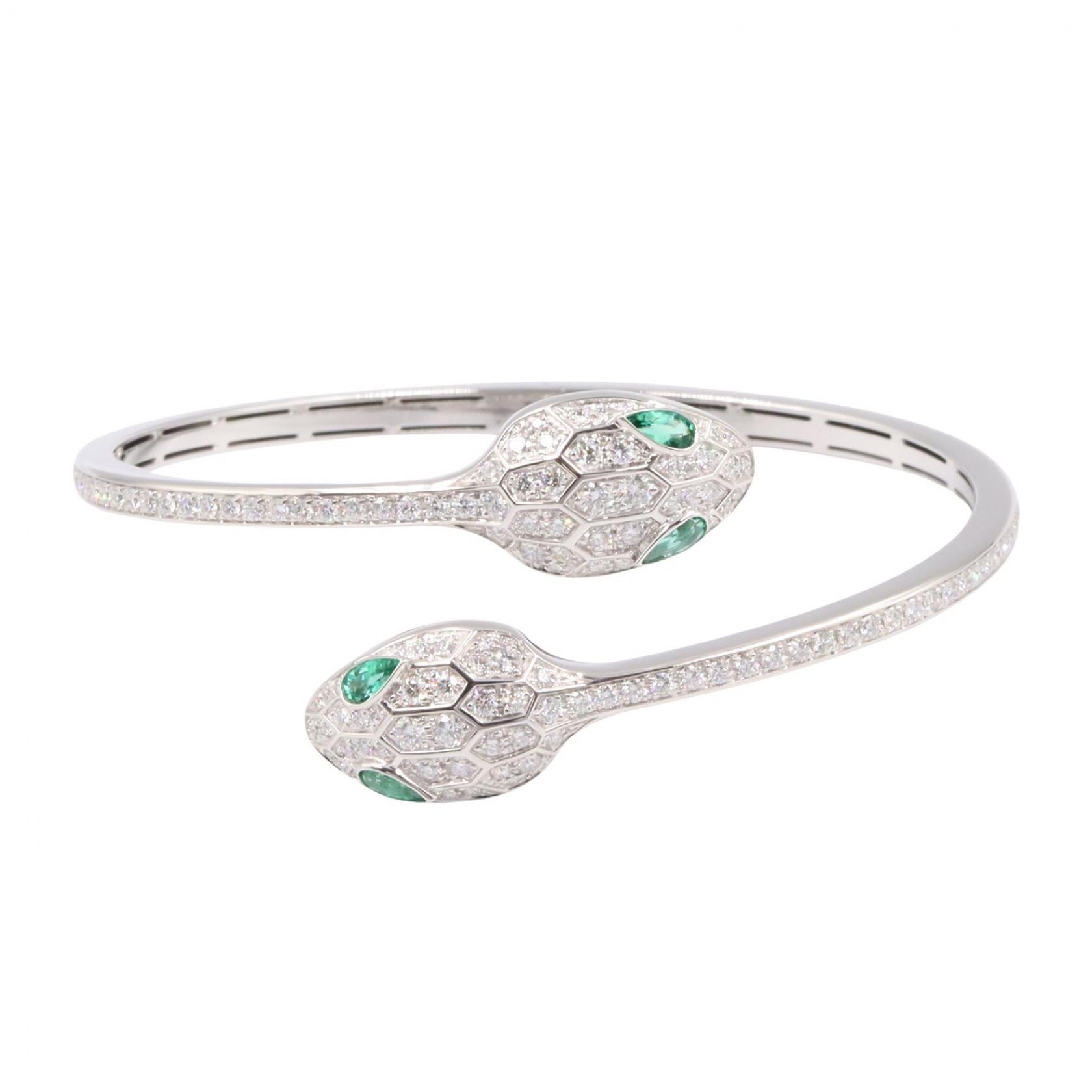 ブルガリ BVLGARI セルペンティ セドゥットーリ エメラルド ダイヤ ブレスレット ブレスレット アクセサリー K18WG(ホワイトゴールド) ダイヤモンド エメラルド レディース シルバー系 / グリーン系 / クリア系 356523M 【中古】