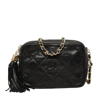シャネル ココマーク マトラッセ 斜め掛け チェーン ショルダーバッグ ブラック ラムスキン レディース CHANEL 中古