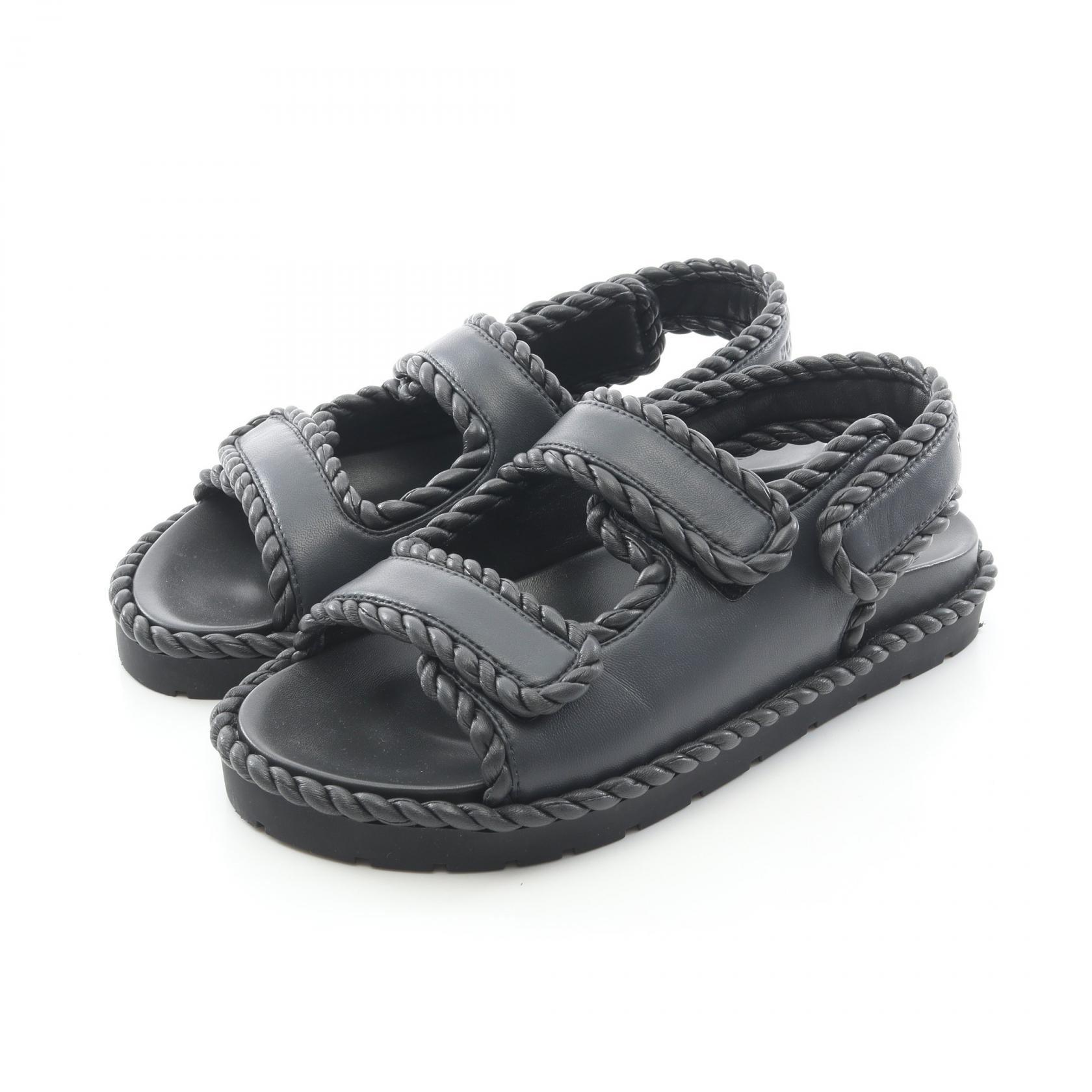 ボッテガヴェネタ BOTTEGA VENETA JACK ジャック フラット サンダル 靴 レザー レディース ネイビー系 / グレー系 【中古】