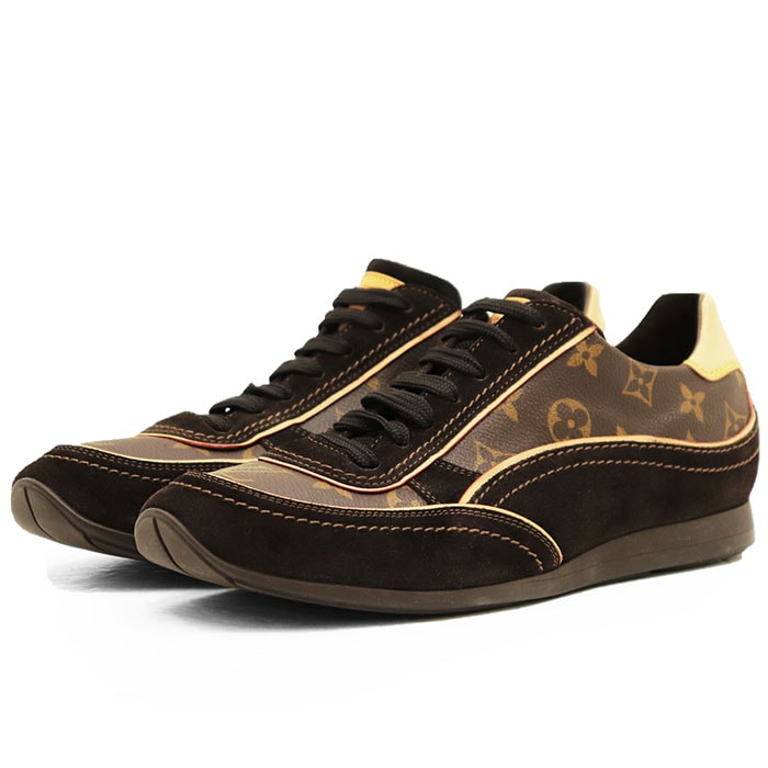 【極美品】LOUIS VUITTON ルイ・ヴィトン スニーカー スウェード x モノグラムキャンバス サイズ 7 メンズ LV ロゴ レースアップ シューズ 靴 箱/袋付属 ダークブラウン 茶色 イタリア製