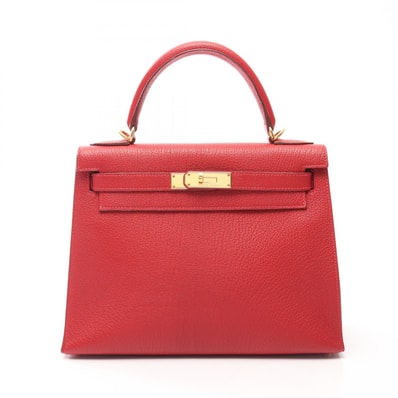 エルメス HERMES ケリー28 2WAY 外縫い ハンドバッグ バッグ レザー シェーブル シェーブル ルージュヴィフ □G刻印(2003年製造) レディース レッド系 【中古】