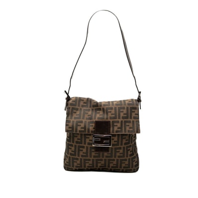 フェンディ ズッカ FFロゴ ワンショルダーバッグ ブラウン キャンバス レザー レディース FENDI 中古