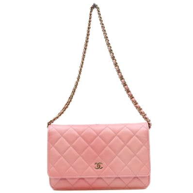 シャネル AP0250 シャイニーピンク タムレスクラシック カーフ G金具 チェーンウォレット