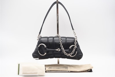 極美品 GUCCI グッチ ホースビット チェーン スモール ショルダーバッグ 764339 2wayショルダーバッグ ブラック シルバー レザー レディース