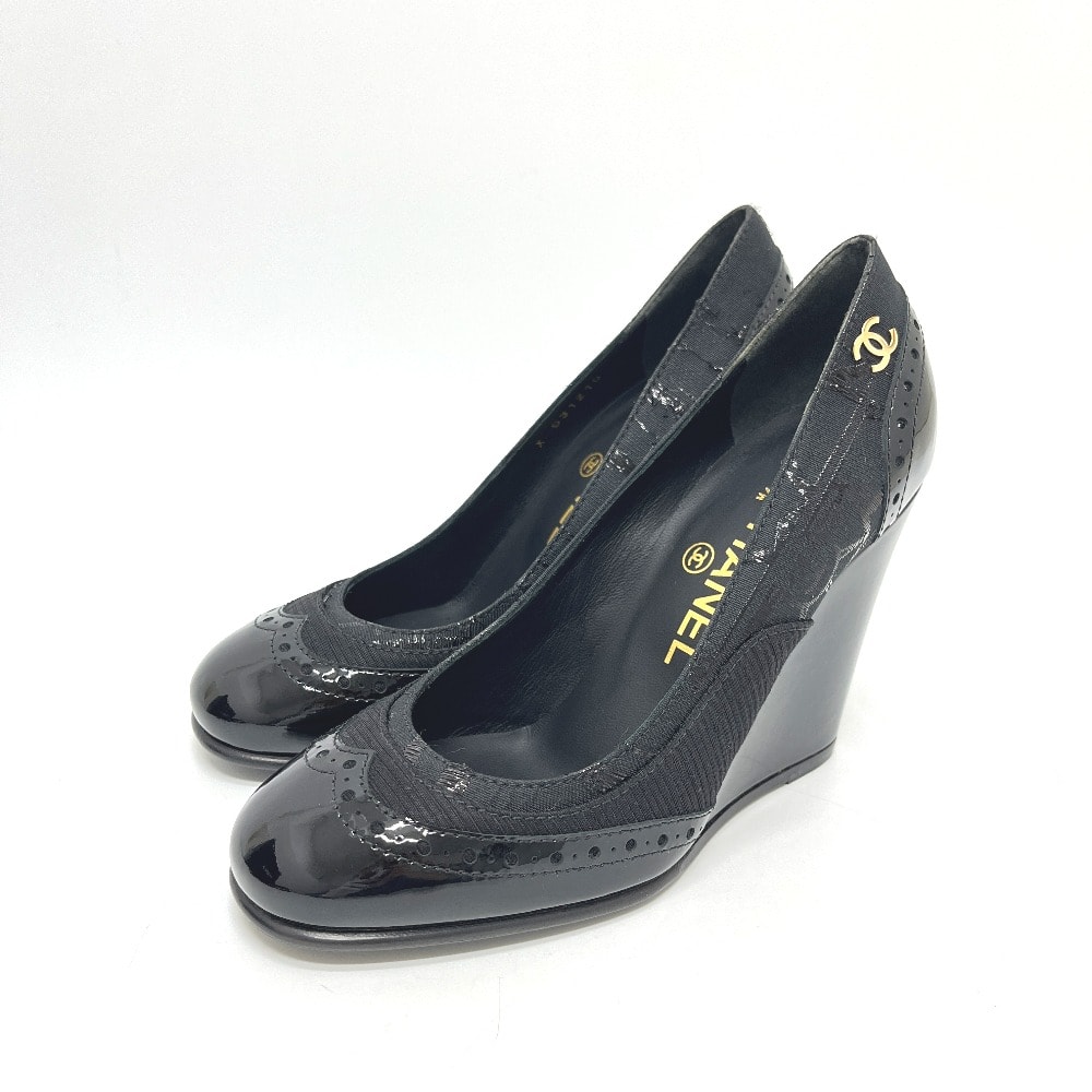 シャネル CHANEL ココマーク G31216 ウェッジソール 靴 パンプス パテントレザー ブラック 未使用