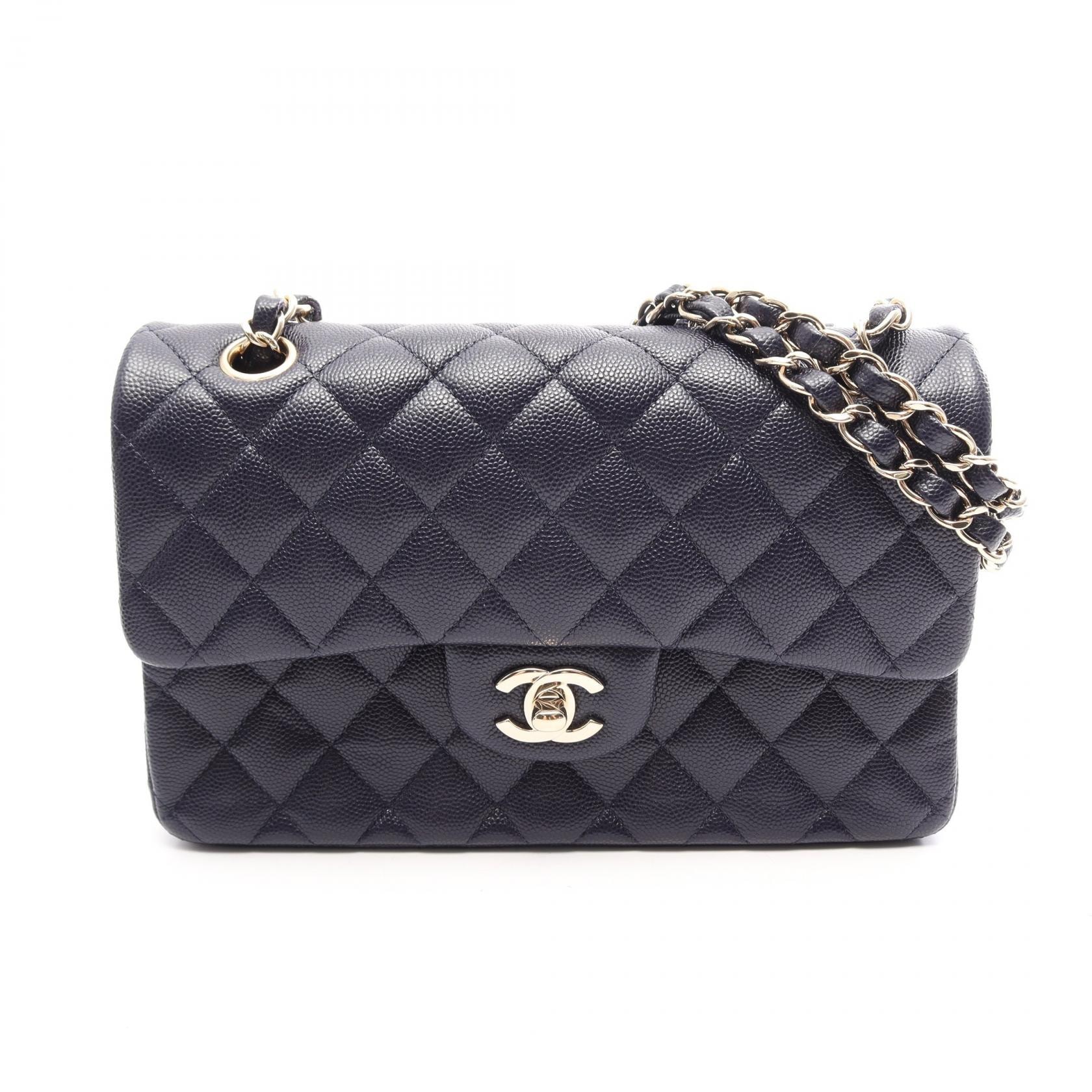 シャネル CHANEL マトラッセ Wフラップ ショルダーバッグ バッグ キャビアスキン(グレインドカーフ) レディース ネイビー系 【中古】