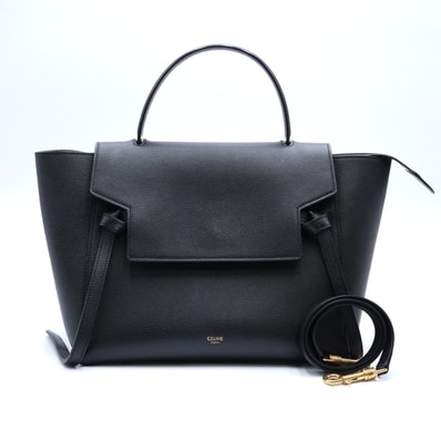 CELINE(セリーヌ)ベルトバッグ ミディアム 2WAY ハンドバッグ ショルダーバッグ ブラック グレインドカーフスキン ゴールド金具 レディース【中古】