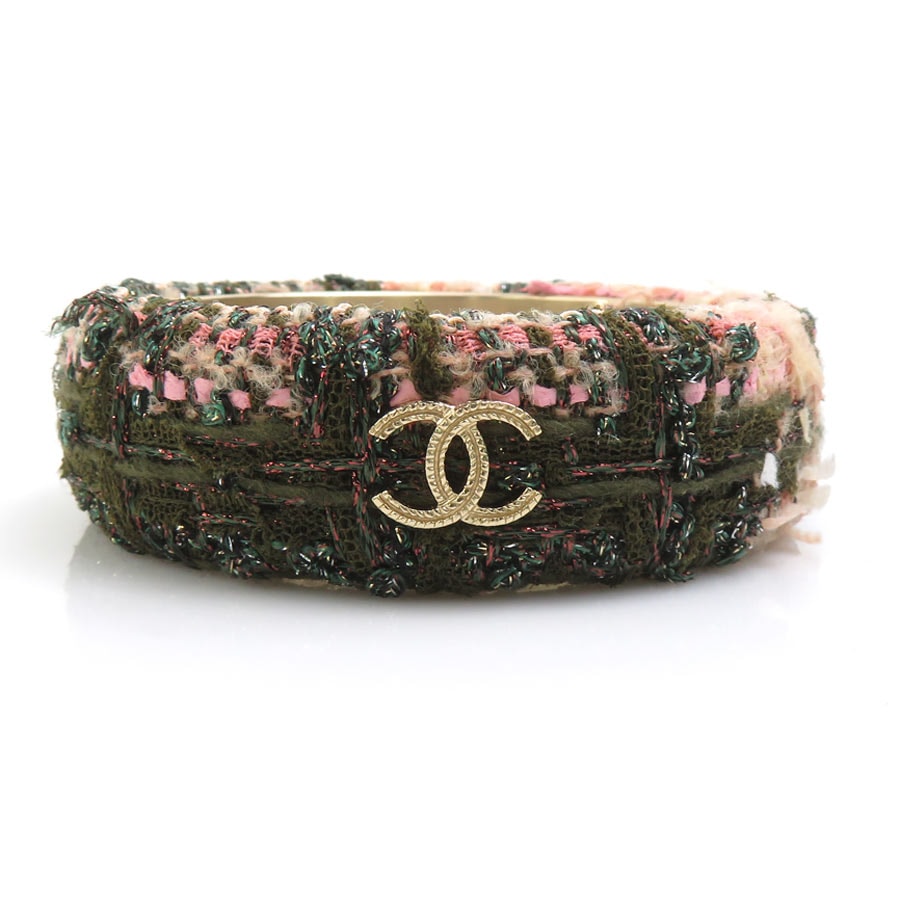 シャネル CHANEL バングル ブレスレット ココマーク ツイード/メタル カーキ/ピンク/ゴールド レディース【中古】 e61626g