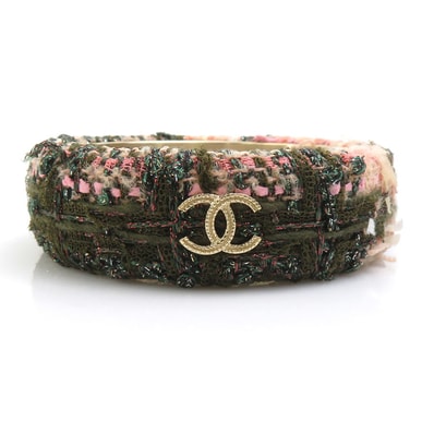 シャネル CHANEL バングル ブレスレット ココマーク ツイード/メタル カーキ/ピンク/ゴールド レディース【中古】 e61626g