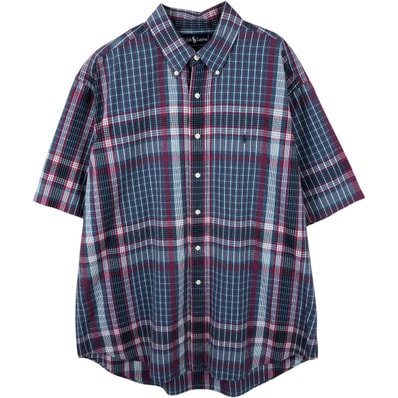 古着 ラルフローレン Ralph Lauren シアサッカー 半袖 ボタンダウン チェックシャツ メンズXL相当/eaa655312