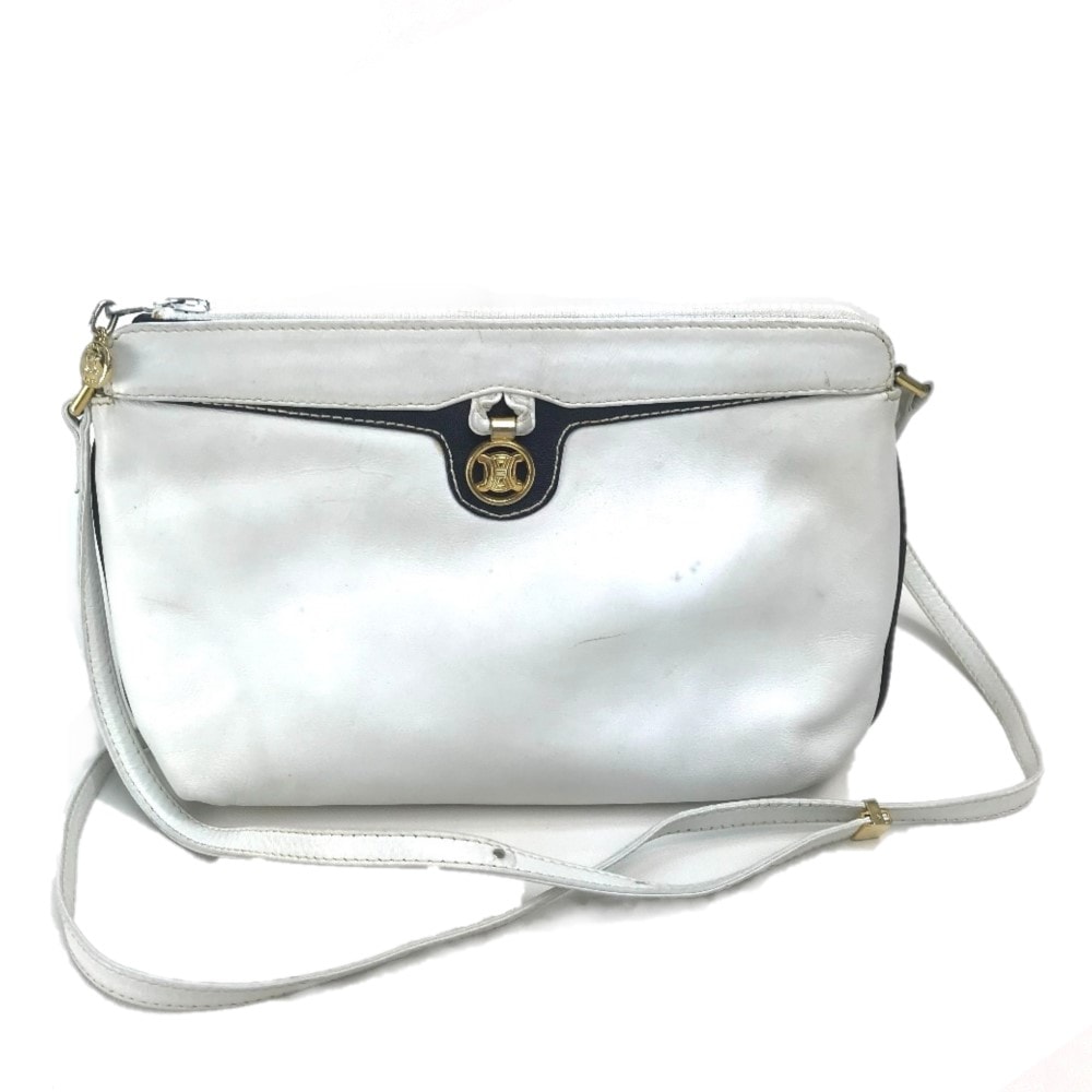 セリーヌ CELINE ロゴ カバン ポシエット ショルダーバッグ レザー ホワイト×ゴールド金具
