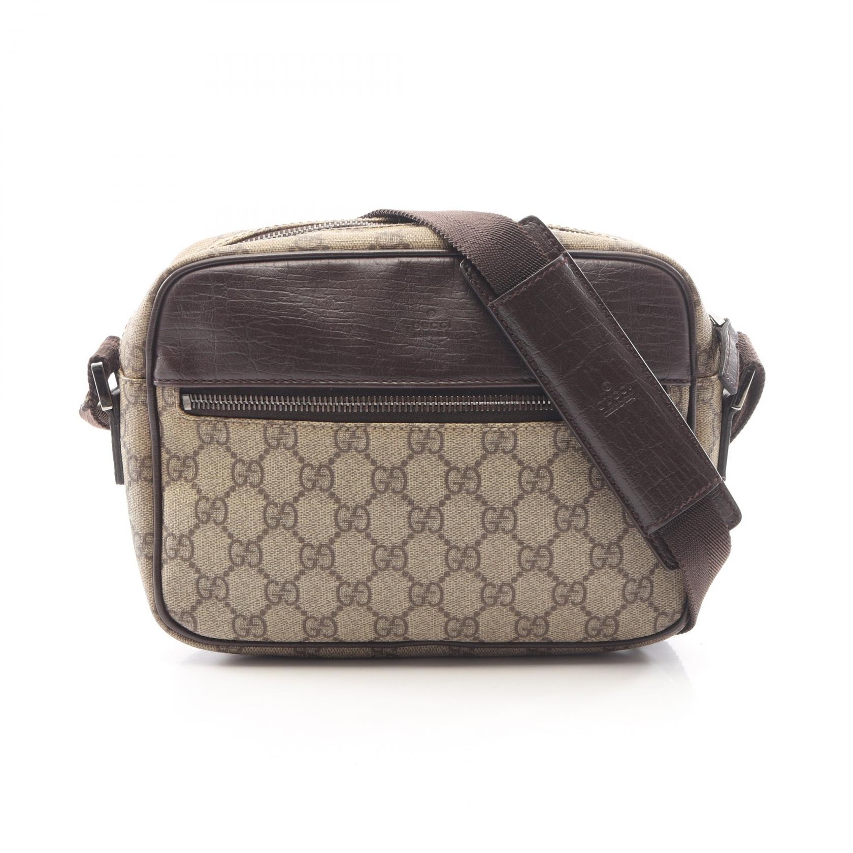 グッチ GUCCI GGプラス ショルダーバッグ バッグ PVCコーティングキャンバス レザー レディース ベージュ系 / ブラウン系 114291 【中古】
