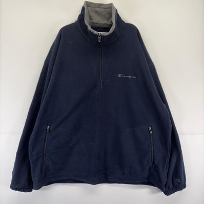 古着 チャンピオン Champion ジャケット 大きいサイズ ロゴ フルジップ 刺繍 フリース 2XL ネイビー メンズ